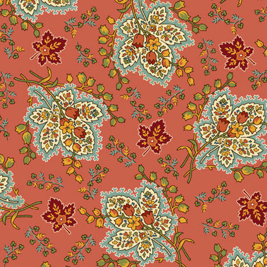 Ophelia Decorative Leaf Tangerine Quilting Treasures Fabrics Cotton Fabric QT-29124-T