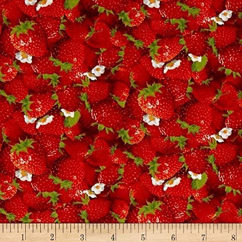 Strawberries Packed Red Food Festival Elizabeth's Studio Cotton Fabric