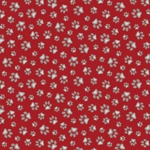 Animal Paw Print Red Adorable Pets Collection Elizabeth's Studio Cotton Fabric