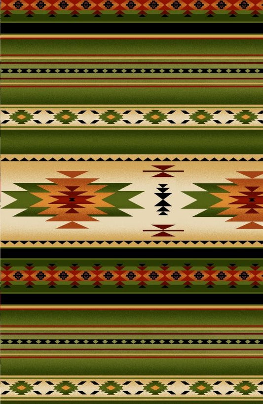 Tucson Aztec Southwestern Native American Stripe Green Elizabeth's Studio Cotton Fabric