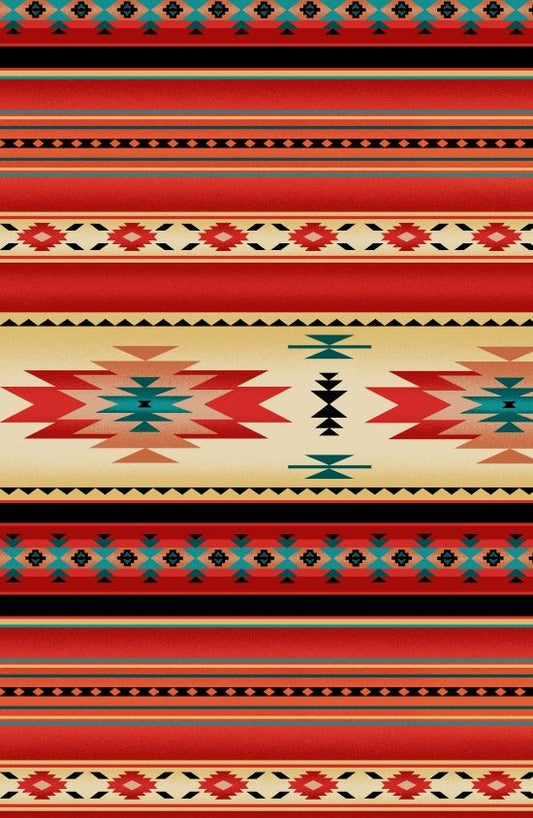 Tucson Aztec Southwestern Native American Stripe Red Elizabeth's Studio Cotton Fabric