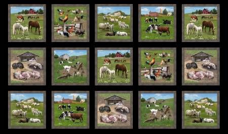 Farm Animals Panel 15 Block Elizabeth's Studio Cotton Fabric