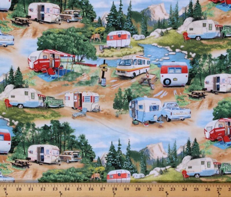 Vintage Trailers Camping Campers Outdoors RV's Elizabeth's Studio Cotton Fabric