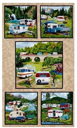 Vintage Trailers RV Block Panel 24" Elizabeth's Studio Cotton Fabric