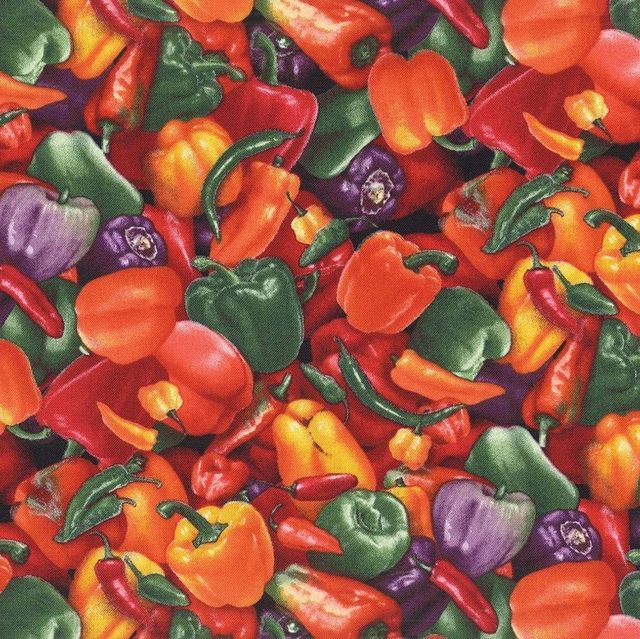 Peppers Multi colored Food Festival Elizabeth's Studio Cotton Fabric