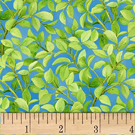 Freshwater Wildlife Leaves Blue Elizabeth's Studio Cotton Fabric