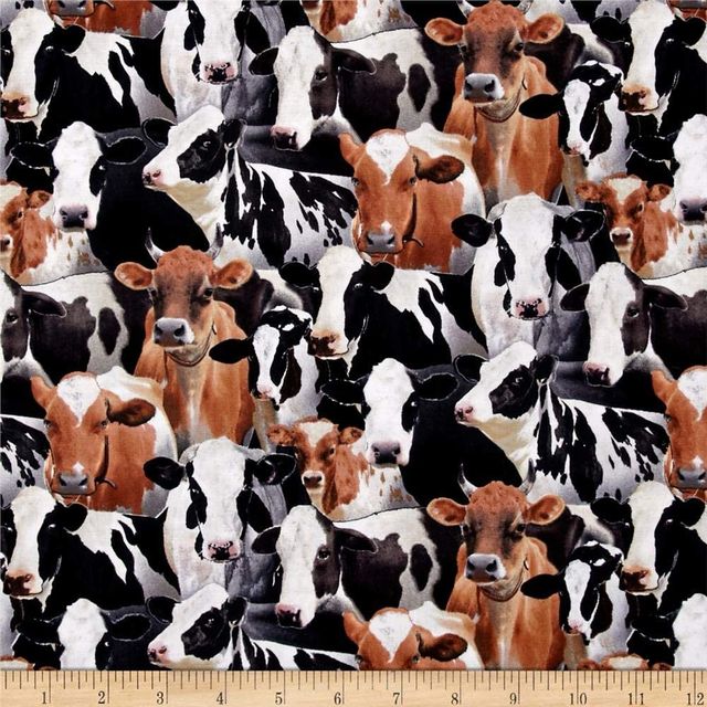 Cows Packed Farm Animals Elizabeth's Studio Cotton Fabric