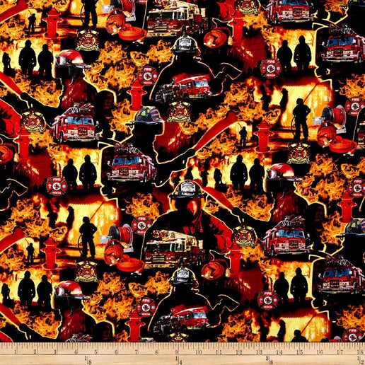 Under Fire Fireman Montage Elizabeth's Studio Cotton Fabric