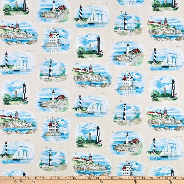 Beacons of Light Lighthouses Allover Cream Paul Brent Elizabeth's Studios Cotton Fabric