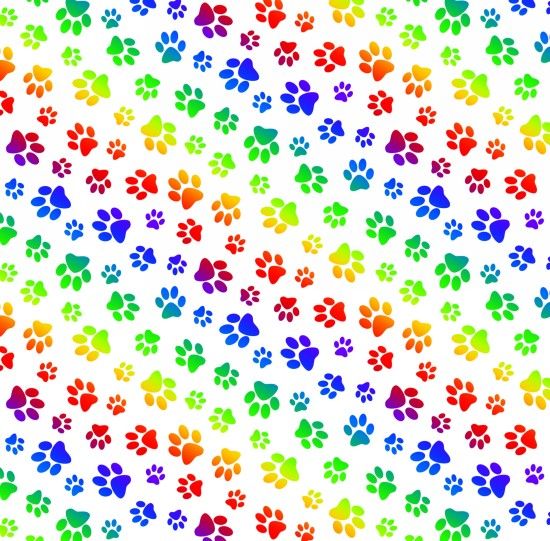 Paw Prints Rainbow White Elizabeth's Studio Cotton Fabric