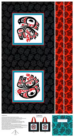 Eagle's World Canvas Tote Bag Panel 24" Black Allie High Elizabeth's Studio Cotton Canvas Fabric ES-C53000-BLACK