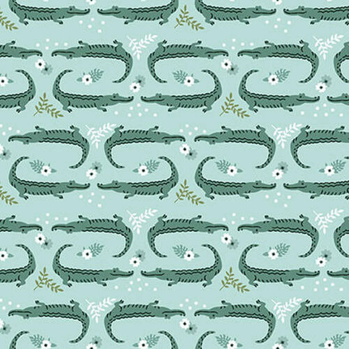 Earth Day Every Day Alligator Aqua Blue Green Victoria Borges Studio E Cotton Fabric