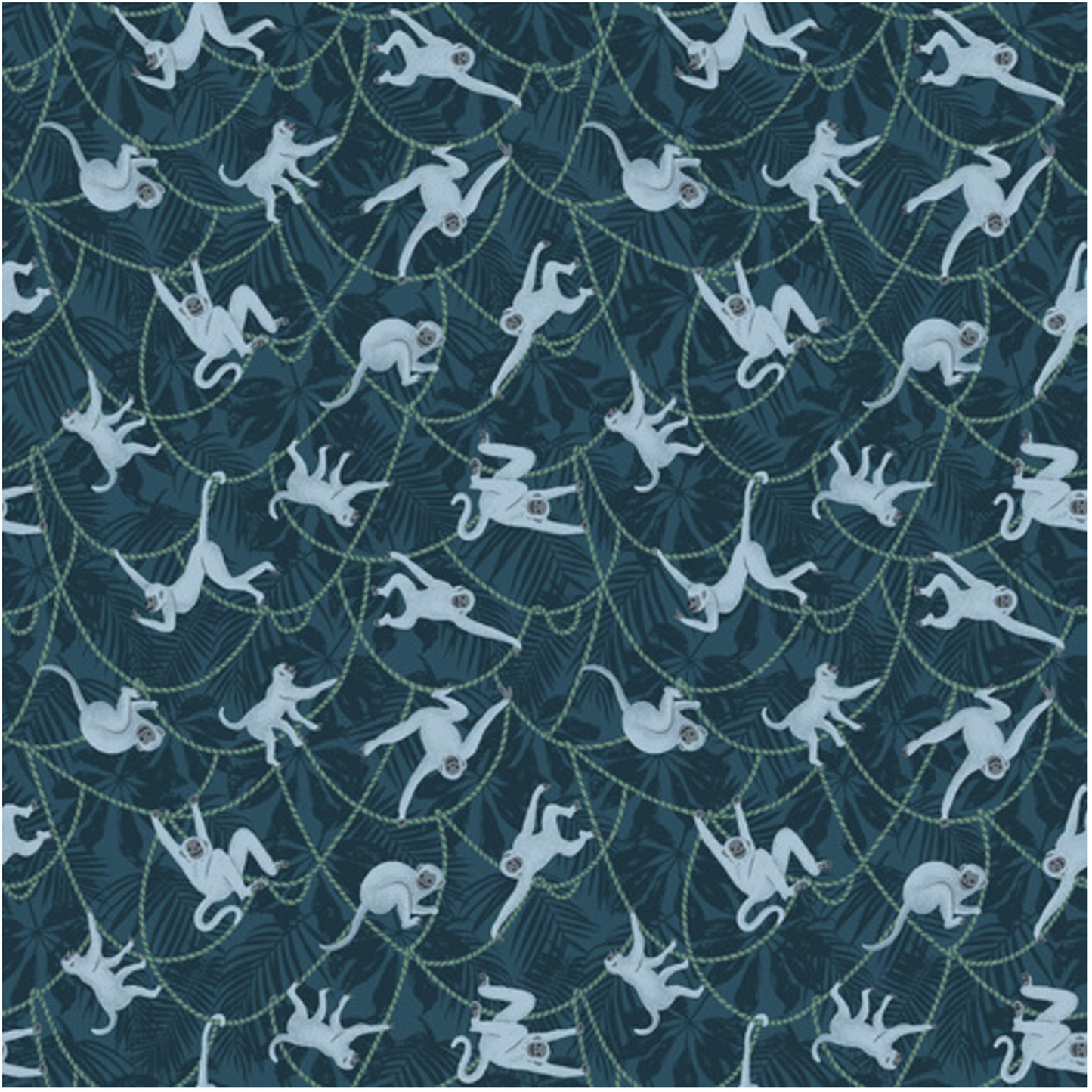 Earth Day Every Day Tossed Monkeys Dark Peacock Blue Green Victoria Borges Studio E Cotton Fabric