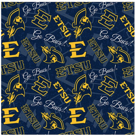 East Tennessee State University Buccaneers NCAA College Tone on Tone Blue Sykel Cotton Fabric ETSU-1178