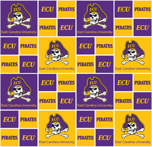 East Carolina Pirates NCAA College Blocks Sykel Enterprises Cotton fabric ECU-020