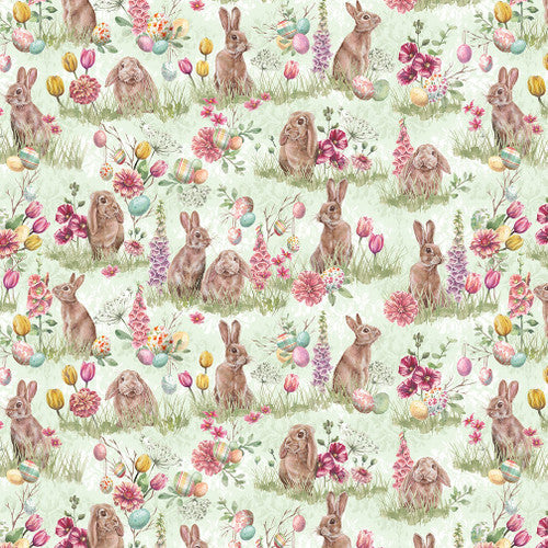 Easter Wishes Bunnies Light Green Silas M. Studio Blank Quilting Cotton Fabric