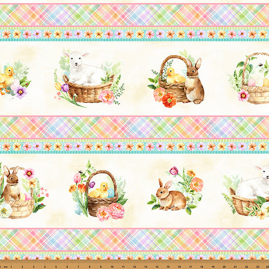 Easter Wonder Border Stripes Animals Basket Vanilla Cream Hoffman Fabric Cotton Fabric