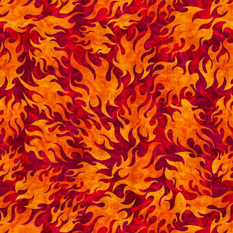 Easy Rider Flames Brick Red Quilting Treasures Cotton Fabric