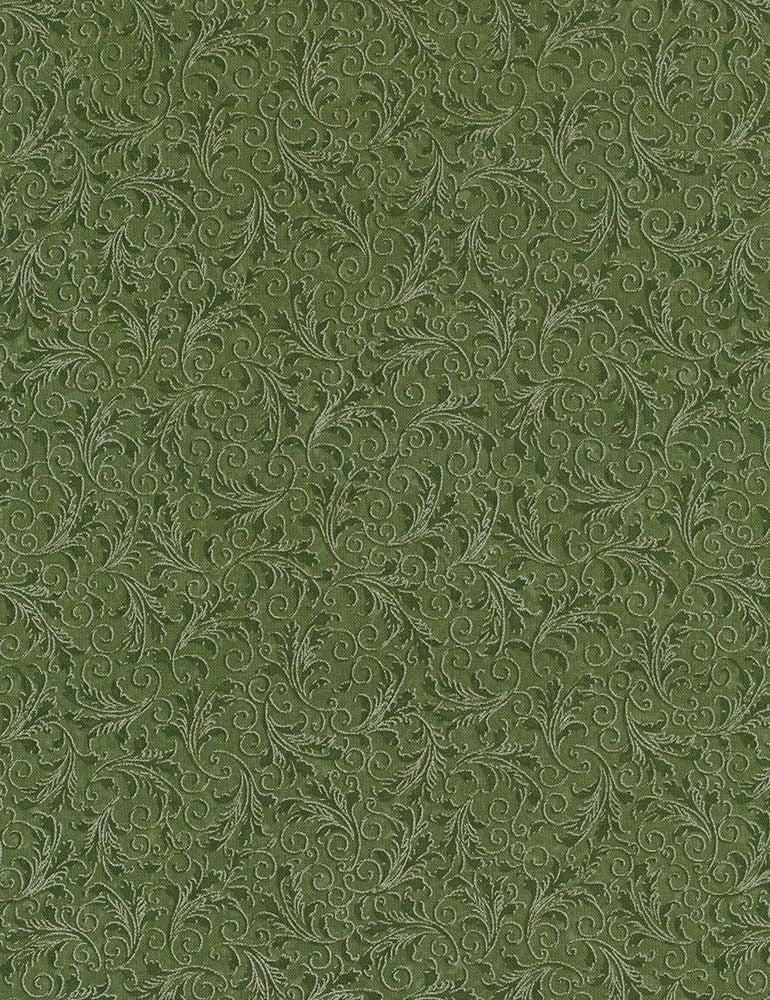 Echo Holiday Blenders Tonal Filigree Olive Green Metallic Gold Timeless Treasures Cotton Fabric