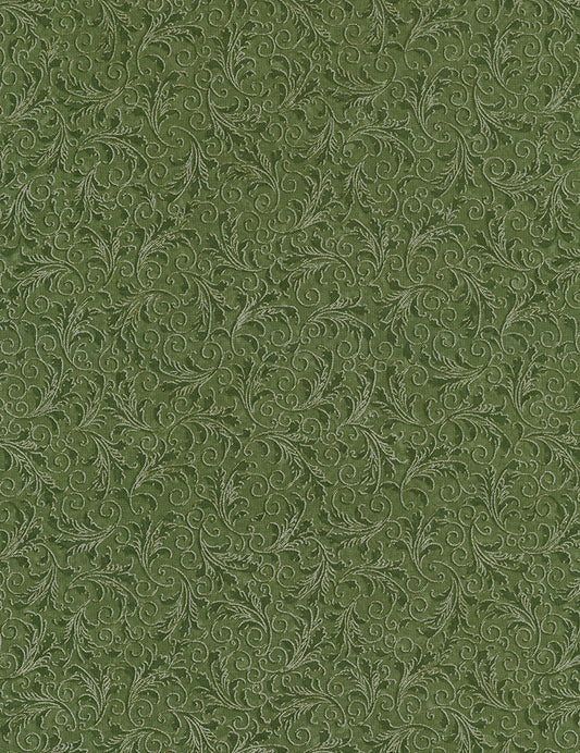 Echo Holiday Blenders Tonal Filigree Olive Green Metallic Gold Timeless Treasures Cotton Fabric