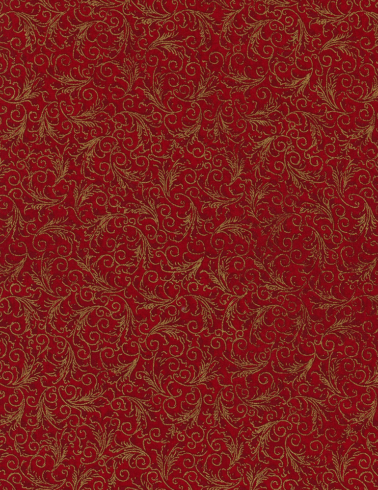 Echo Holiday Blenders Tonal Filigree Red Metallic Gold Timeless Treasures Cotton Fabric