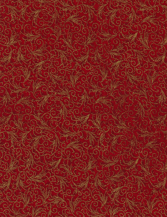 Echo Holiday Blenders Tonal Filigree Red Metallic Gold Timeless Treasures Cotton Fabric