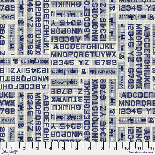 Eclectic Elements Indigo Palette Typography Indigo Tim Holtz Free Spirit Cotton Fabric FS-PWTH295.INDIGO