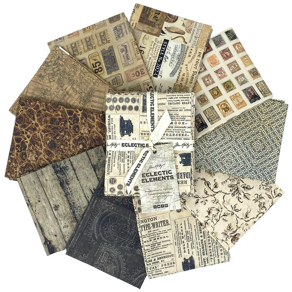 Eclectic Elements Neutral Palette Fat Quarter Bundle 18"x21" 10pcs Tim Holtz Free Spirit Cotton Fabric