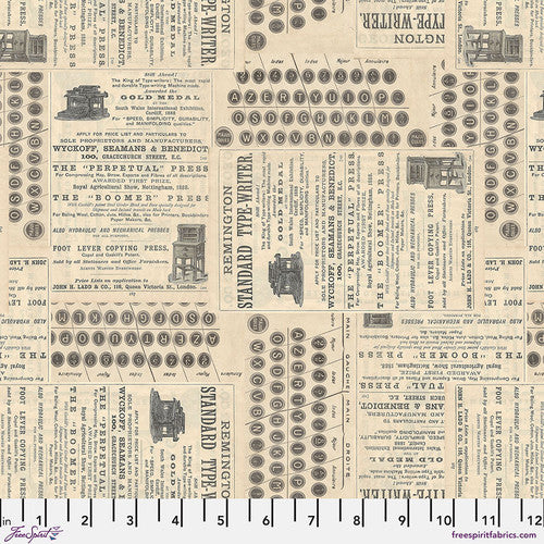 Eclectic Elements Neutral Palette Typewriter Neutral Tim Holtz Free Spirit Cotton Fabric FS-PWTH254.NEUTRAL