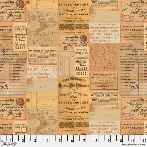 Eclectic Elements Orange Palette Ephemera Orange Tim Holtz Free Spirit Cotton Fabric FS-PWTH235.Orange