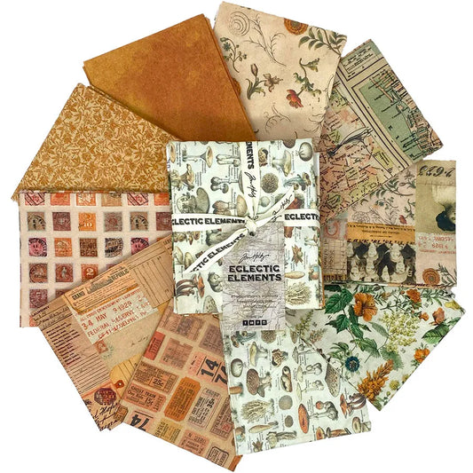 Eclectic Elements Orange Palette Fat Quarter Bundle 18"x21" 10pcs Tim Holtz Free Spirit Cotton Fabric