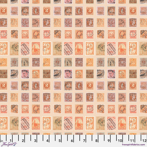 Eclectic Elements Orange Palette Stamp Orange Tim Holtz Free Spirit Cotton Fabric FS-PWTH231.Orange