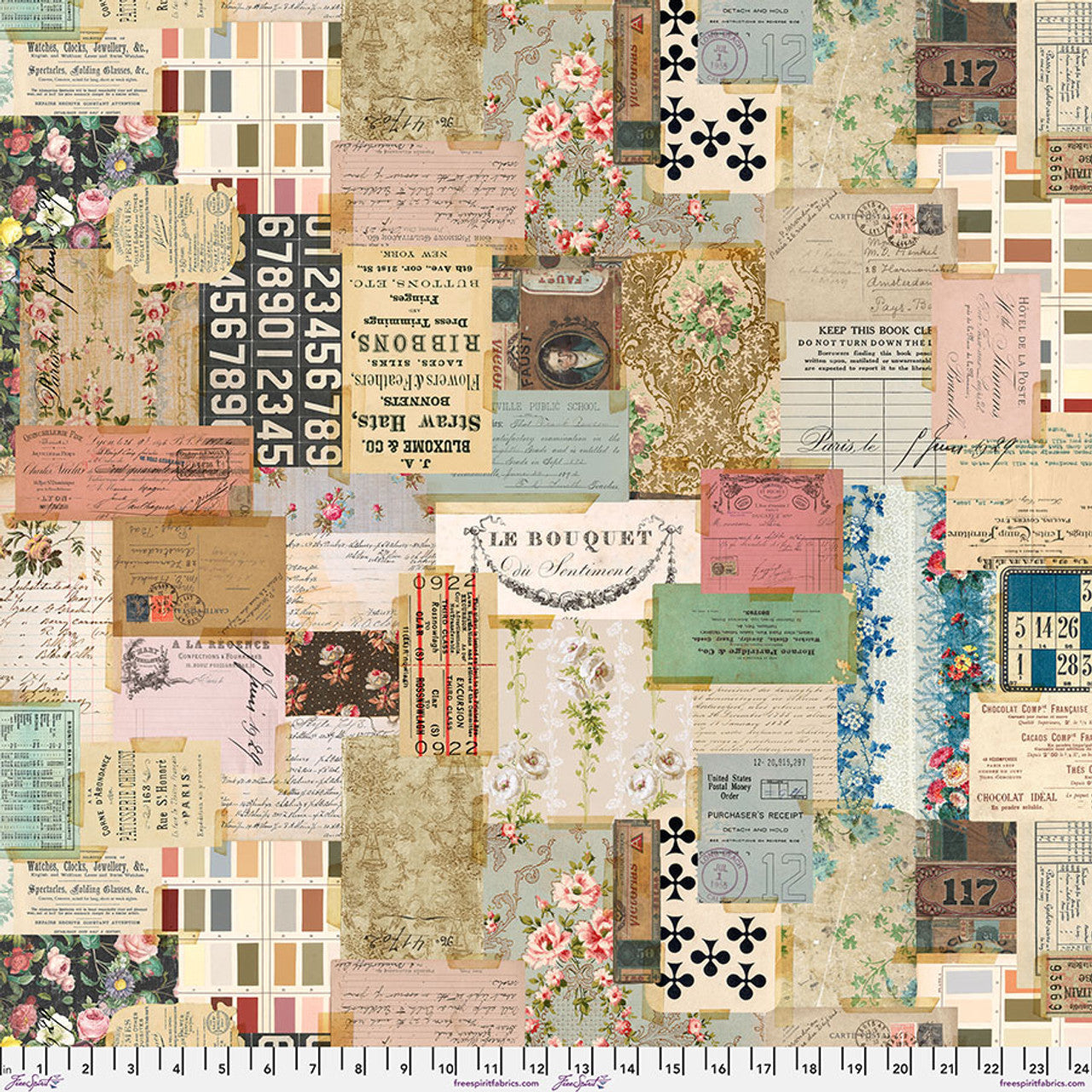 Eclectic Elements Palette Ephemera 108" Palette Tim Holtz Free Spirit Cotton Fabric FS-QBTH014.PALETTE