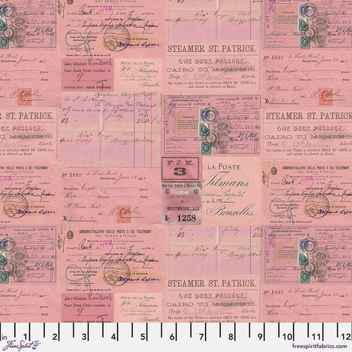 Eclectic Elements Pink Palette Ephemera Pink Tim Holtz Free Spirit Cotton Fabric FS-PWTH215.PINK