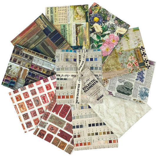 Eclectic Elements Palette Fat Quarter Bundle 18"x21" 10pcs Tim Holtz Free Spirit Cotton Fabric FS-FB4FQTH.MULTI