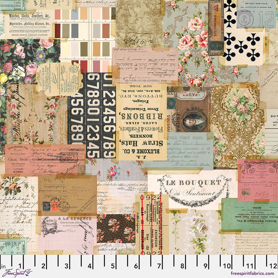Eclectic Elements Palette Multi Ephemera Multi Tim Holtz Free Spirit Cotton Fabric FS-PWTH325.MULTI