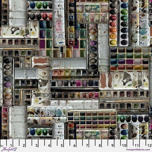 Eclectic Elements Palette Multi Watercolors Multi Tim Holtz Free Spirit Cotton Fabric FS-PWTH323.MULTI