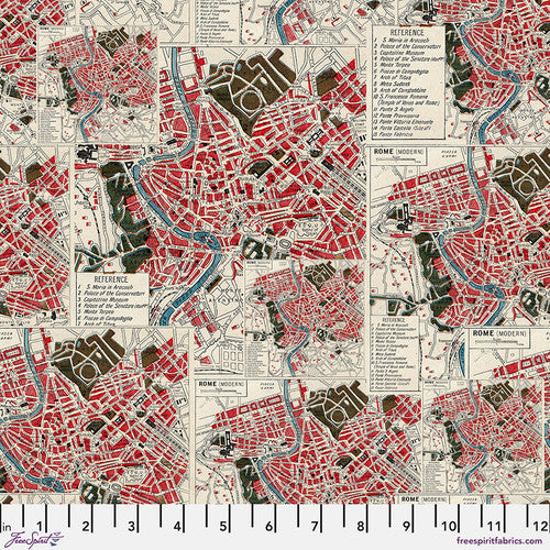 Eclectic Elements Red Palette Map Red Tim Holtz Free Spirit Cotton Fabric FS-PWTH223.RED
