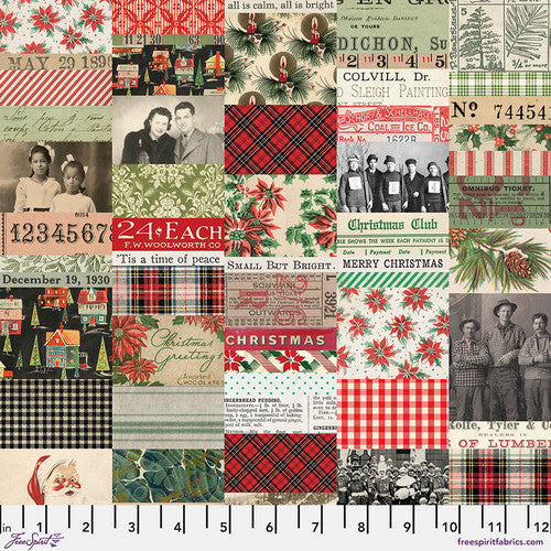 Eclectic Elements Seasonal Palette Christmas Collage Multi Tim Holtz Free Spirit Cotton Fabric FS-PWTH335.CHRISTMAS