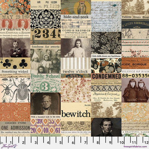 Eclectic Elements Seasonal Palette Halloween Collage Beige Tim Holtz Free Spirit Cotton Fabric FS-PWTH330.HALLOWEEN