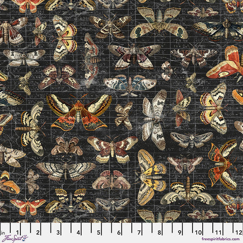 Eclectic Elements Seasonal Palette Halloween Moth Study Black Tim Holtz Free Spirit Cotton Fabric FS-PWTH333.HALLOWEEN