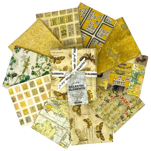 Eclectic Elements Yellow Palette Fat Quarter Bundle 18"x21" 10pcs Tim Holtz Free Spirit Cotton Fabric FS-FB4FQTH.YELLOW