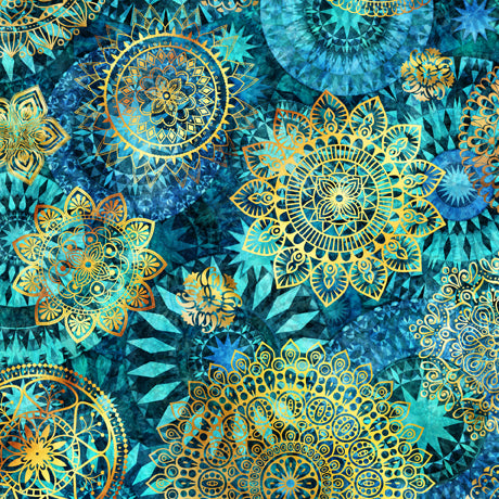 Eclectica Medallions Turquoise Dan Morris Quilting Treasures Cotton Fabric