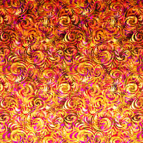 Eclectica Ombre Scroll Blender Orange Dan Morris Quilting Treasures Cotton Fabric