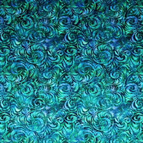 Eclectica Ombre Scroll Blender Turquoise Dan Morris Quilting Treasures Cotton Fabric