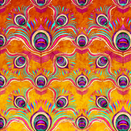 Eclectica Peacock Ombre Damask Orange Dan Morris Quilting Treasures Cotton Fabric