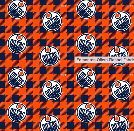 Edmonton Oilers NHL Hockey Check FLANNEL Sykel Enterprises Cotton Fabric NHL-1192-OIL