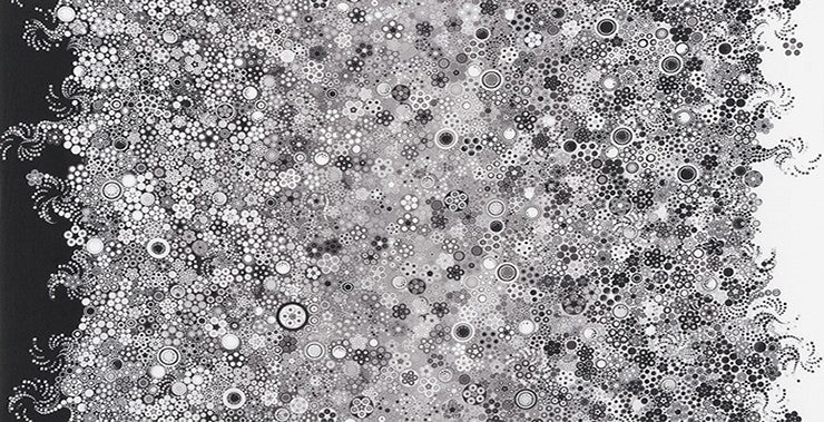 Effervescence Double BORDER GRADATION Circles and Dots Pepper Gray Caruso Robert Kaufman Cotton Fabric