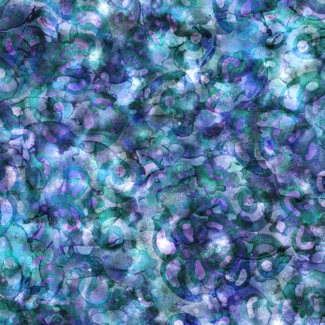 Elementals Abstract Paisley in Blue Dan Morris Quilting Treasures Cotton Fabric