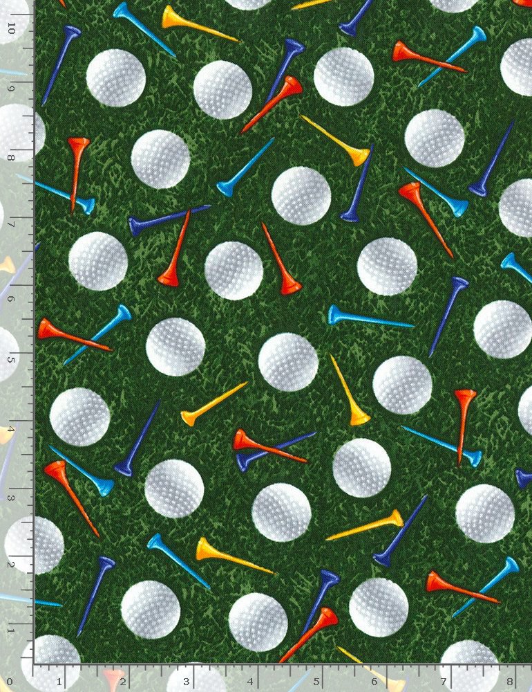 Elite Athlete Sports Golf Balls and Tees on Grass Green Timeless Treasures Cotton Fabric TT-CD8030-GREEN